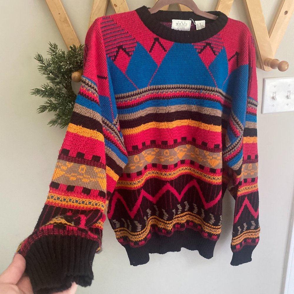 Vintage The Men's Store Sears Colorful 70's Grandpa Retro 100% Acrylic Sweater